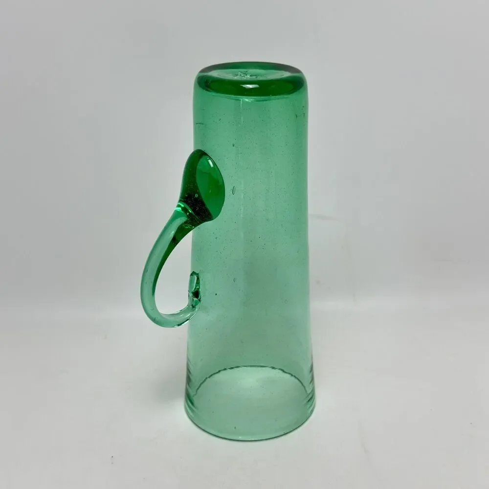 Vintage Blenko Art Glass Sea Green Chimney Highball Tumbler with Handle